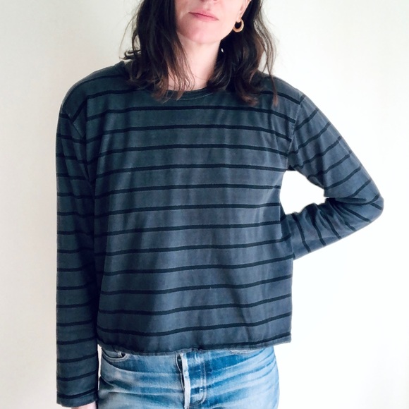 Boxy cotton stripe long sleeve crop - Picture 11 of 15